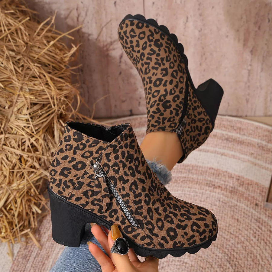 Round Toe Block Heels Boots Apparel and Accessories
