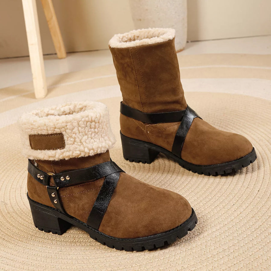 Round Toe Block Heels Boots Apparel and Accessories