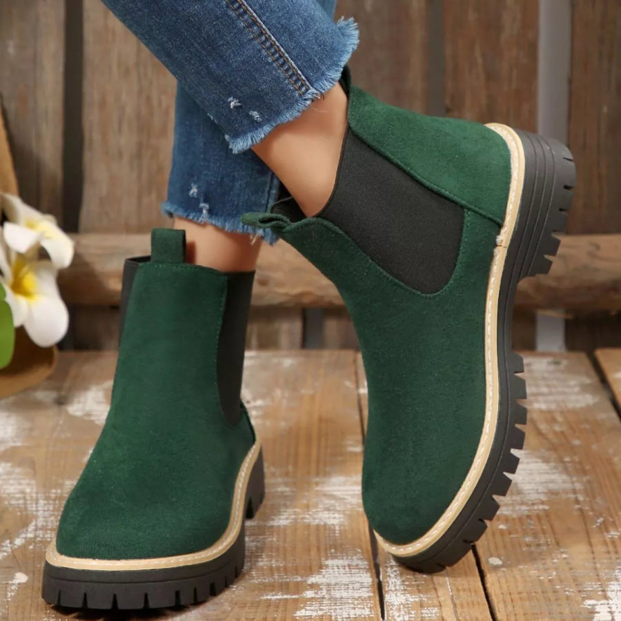 Round Toe Block Heels Boots Apparel and Accessories