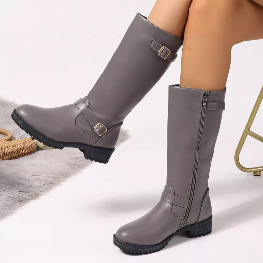 Round Toe Block Heels Boots Apparel and Accessories