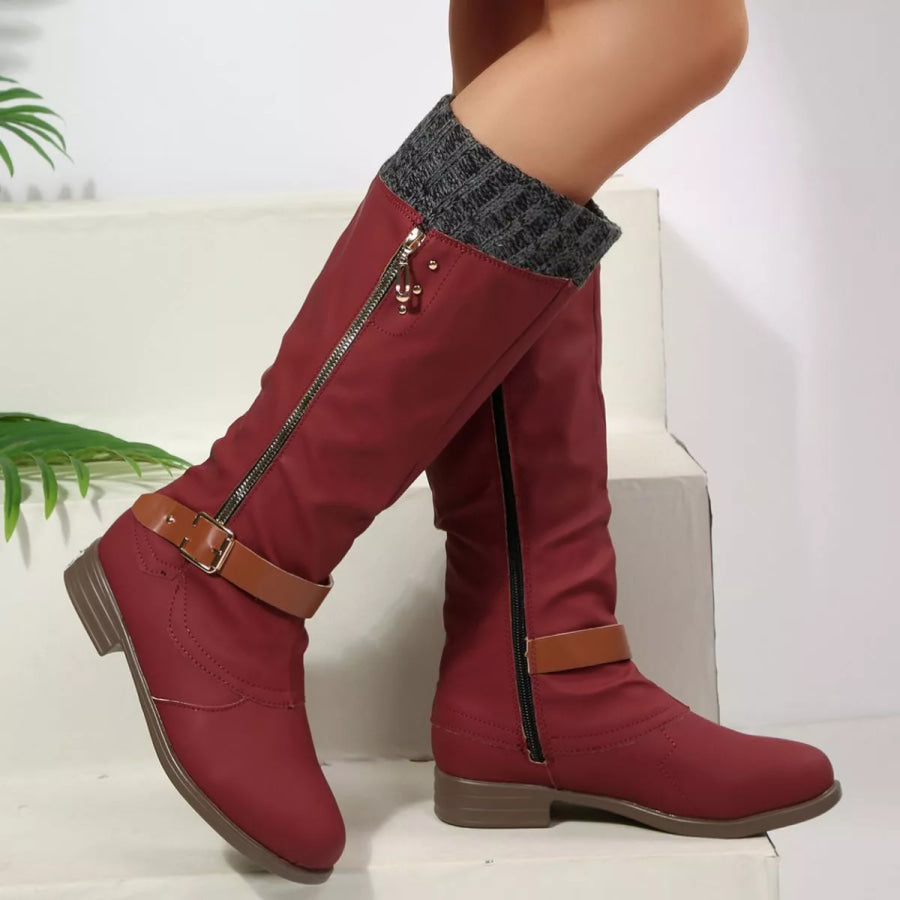 Round Toe Block Heels Boots Apparel and Accessories