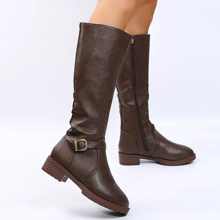 Round Toe Block Heels Boots Apparel and Accessories