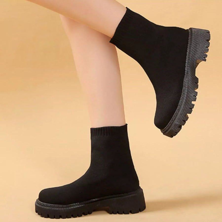 Round Toe Block Heels Boots Apparel and Accessories