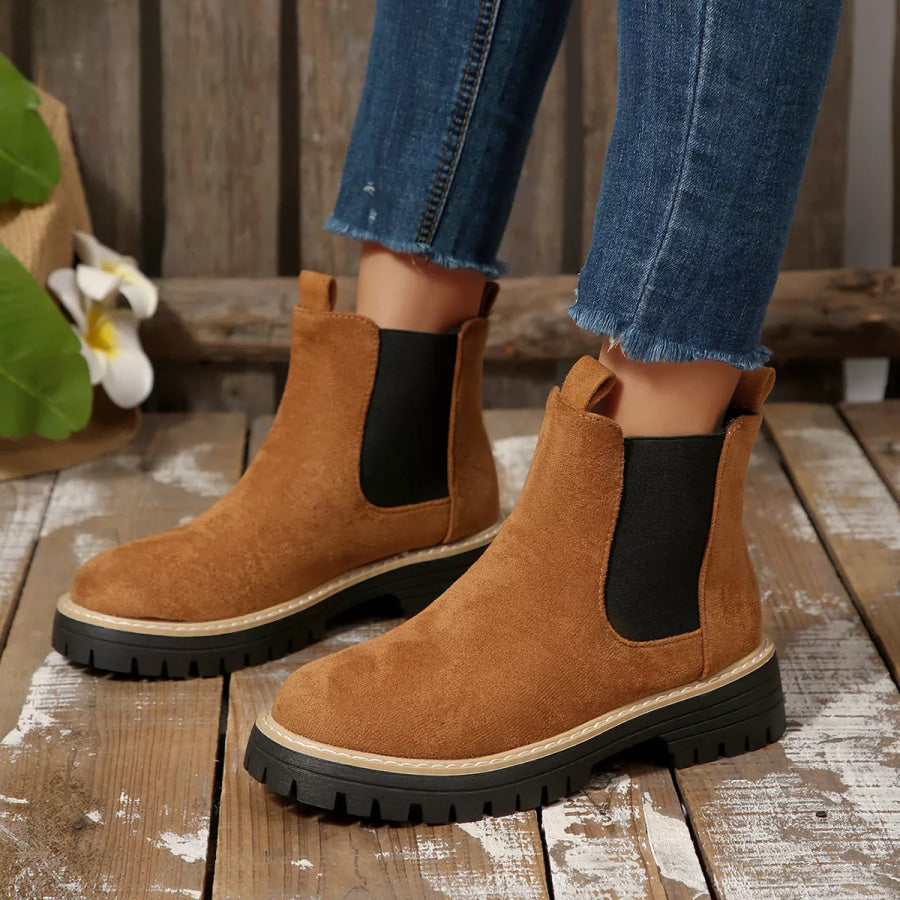 Round Toe Block Heels Boots Apparel and Accessories