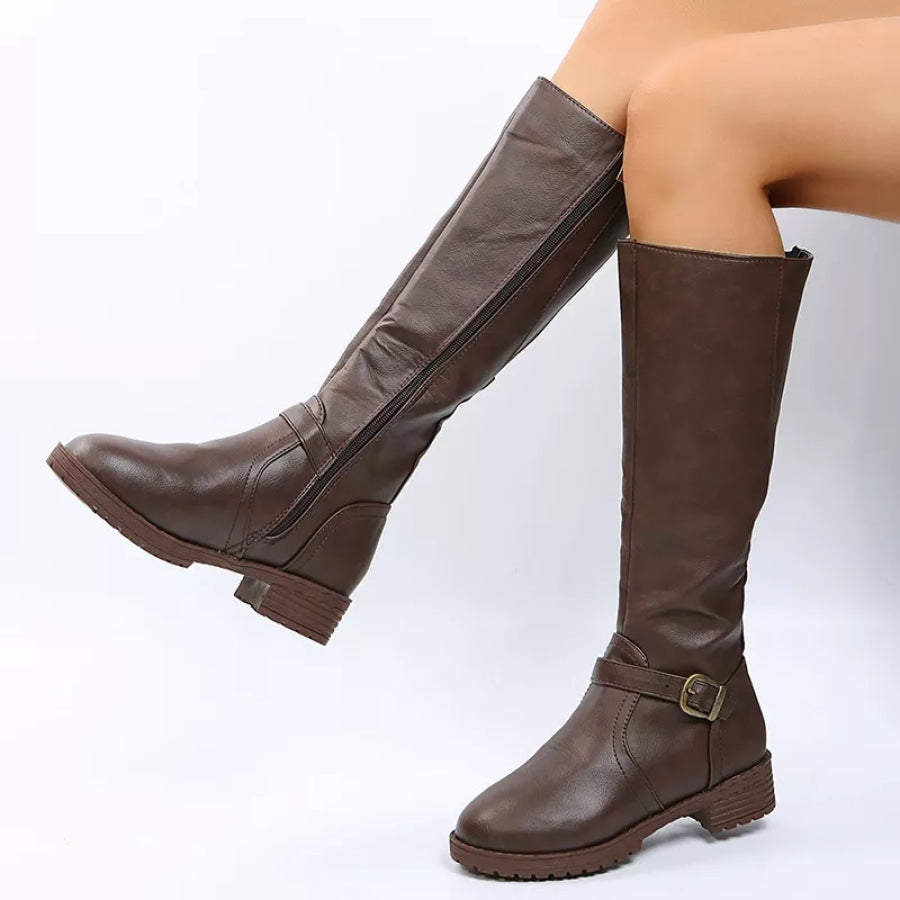 Round Toe Block Heels Boots Apparel and Accessories