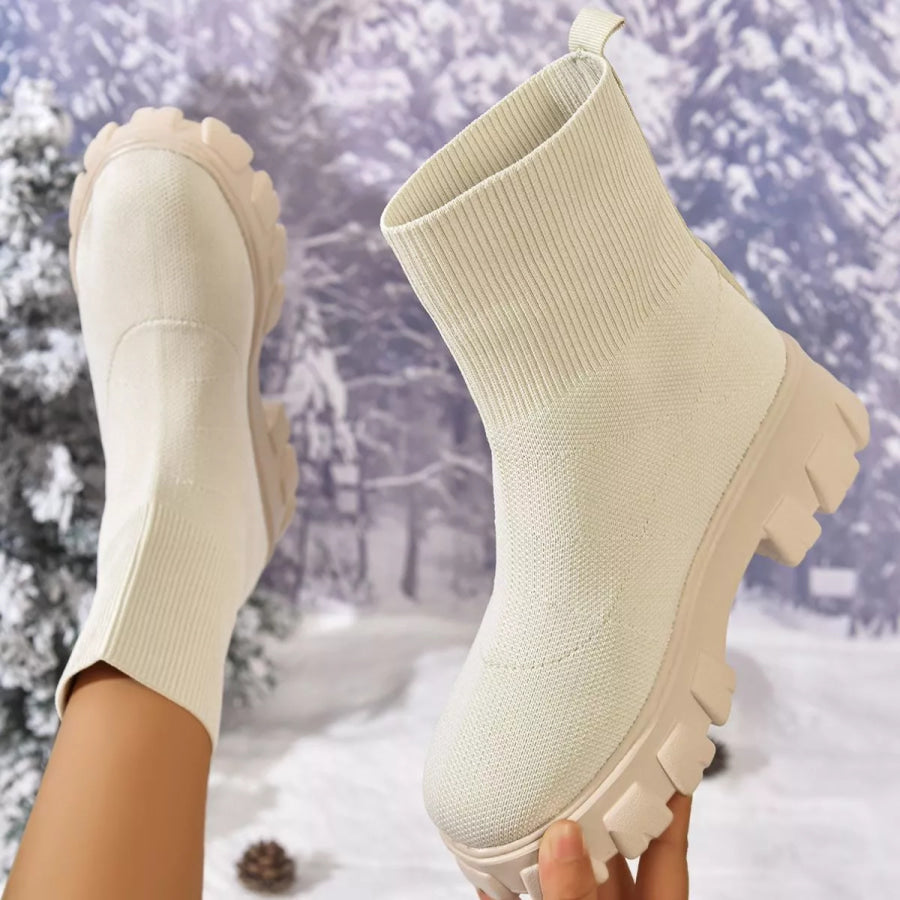 Round Toe Block Heels Boots Apparel and Accessories