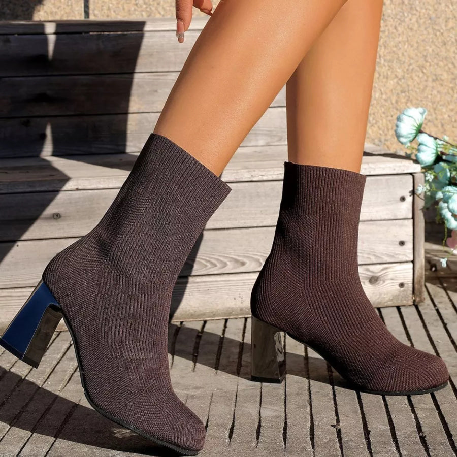 Round Toe Block Heels Boots Apparel and Accessories