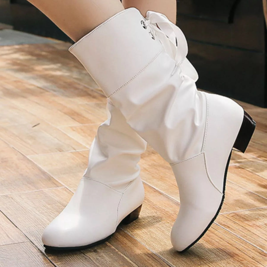 Round Toe Block Heels Boots Apparel and Accessories