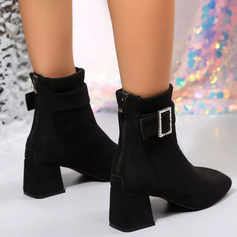 Round Toe Block Heels Boots Apparel and Accessories