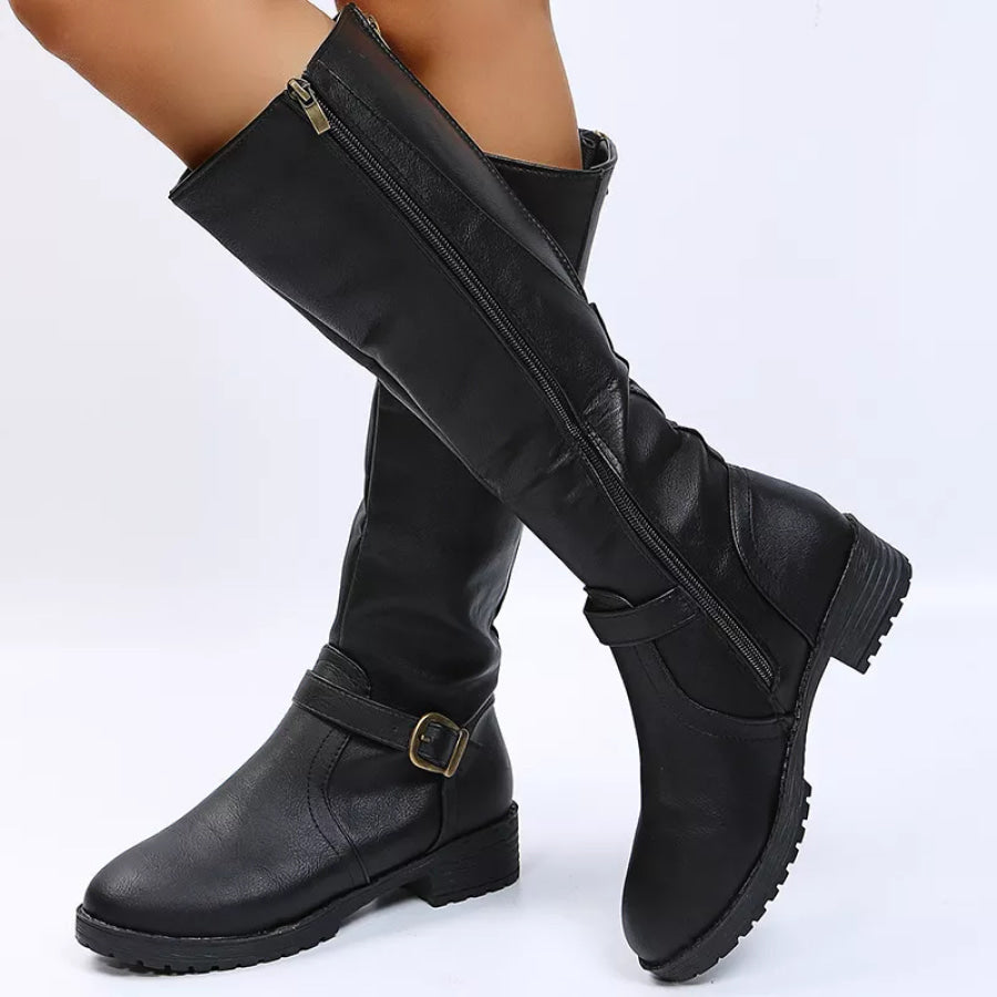 Round Toe Block Heels Boots Apparel and Accessories