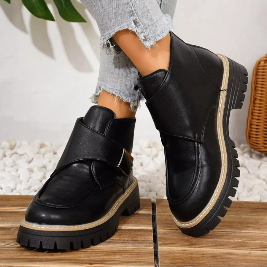 Round Toe Block Heels Boots Apparel and Accessories