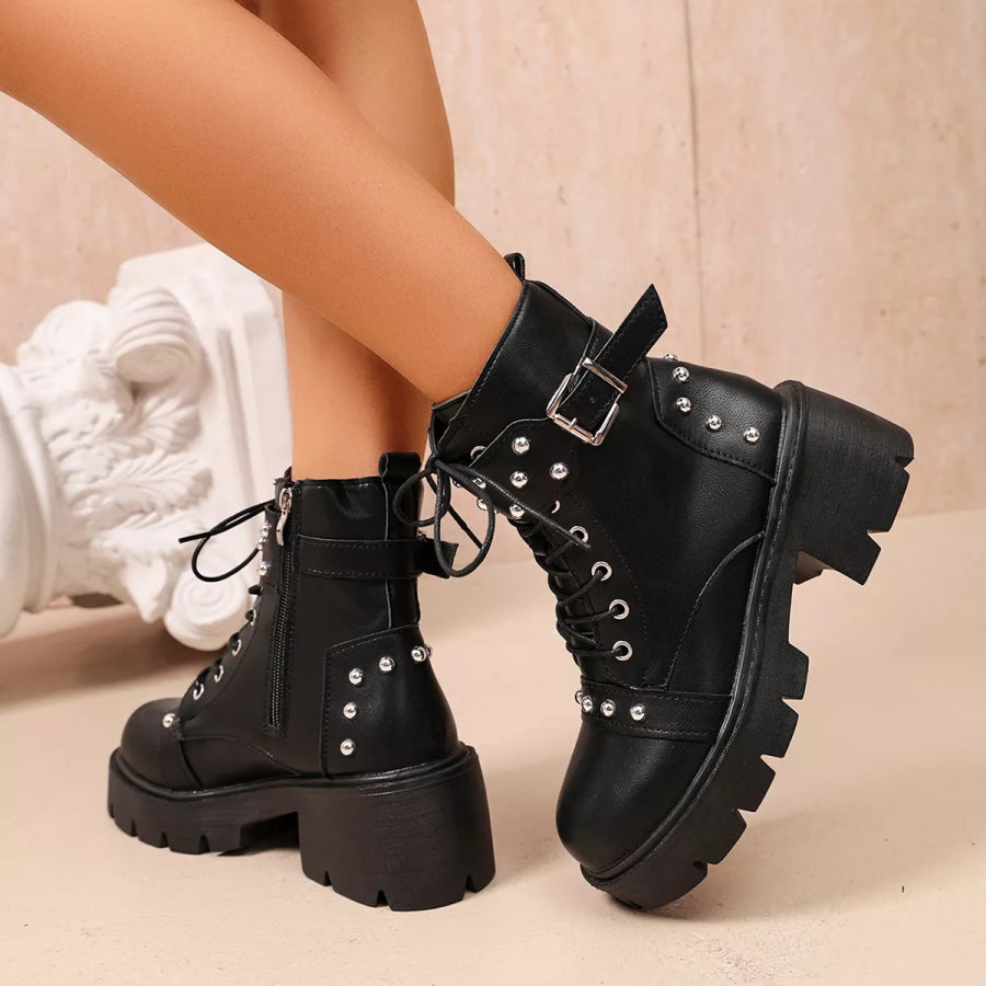 Round Toe Block Heels Boots Apparel and Accessories