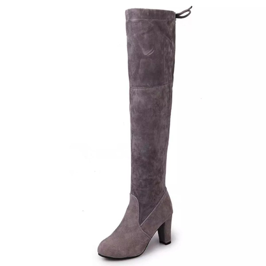 Round Toe Block Heels Boots Apparel and Accessories