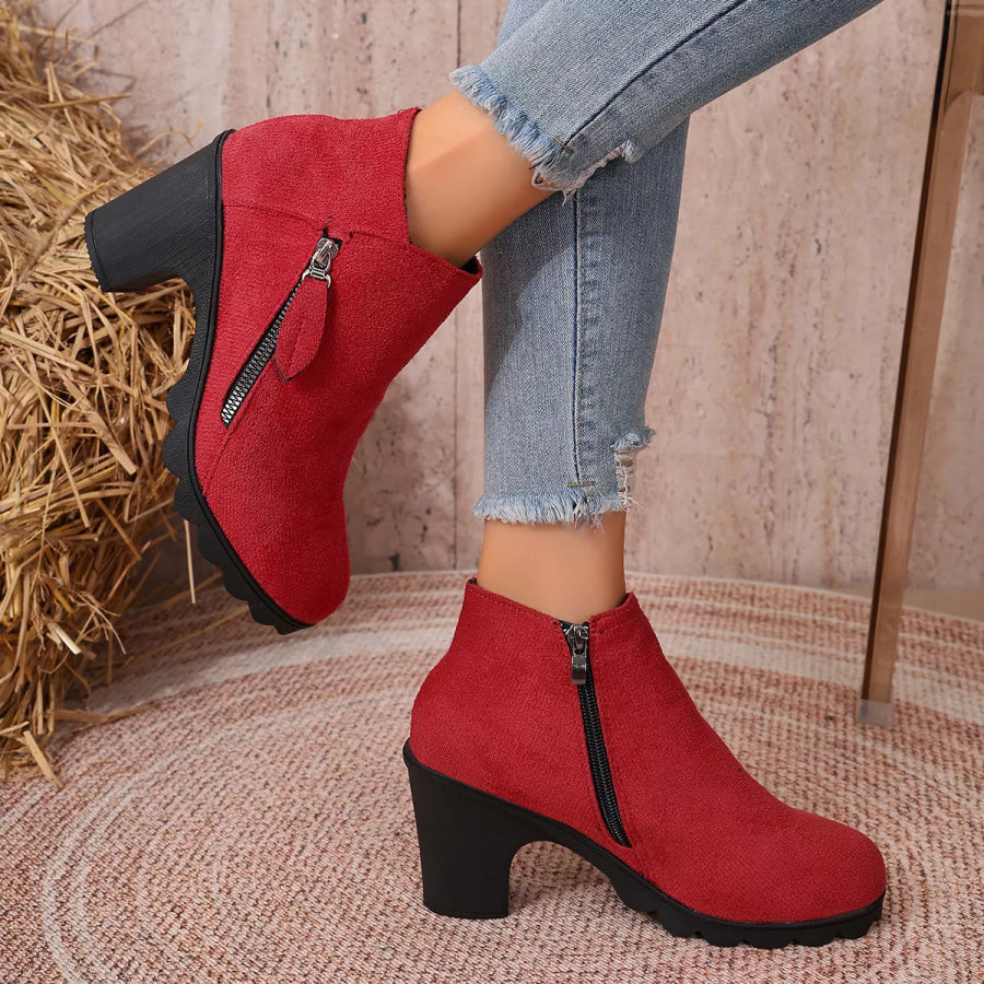 Round Toe Block Heels Boots Apparel and Accessories