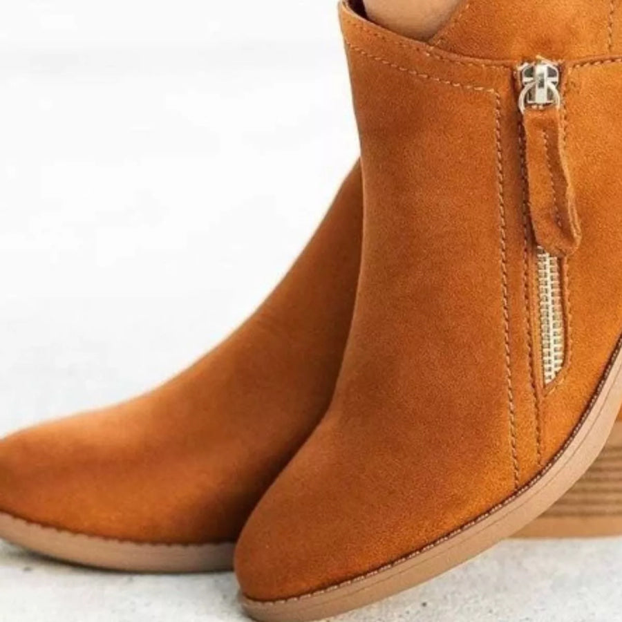 Round Toe Block Heels Boots Apparel and Accessories