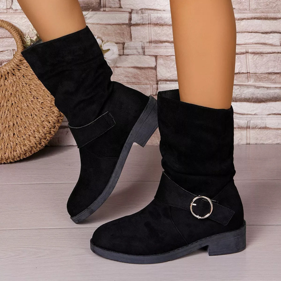 Round Toe Block Heels Boots Apparel and Accessories