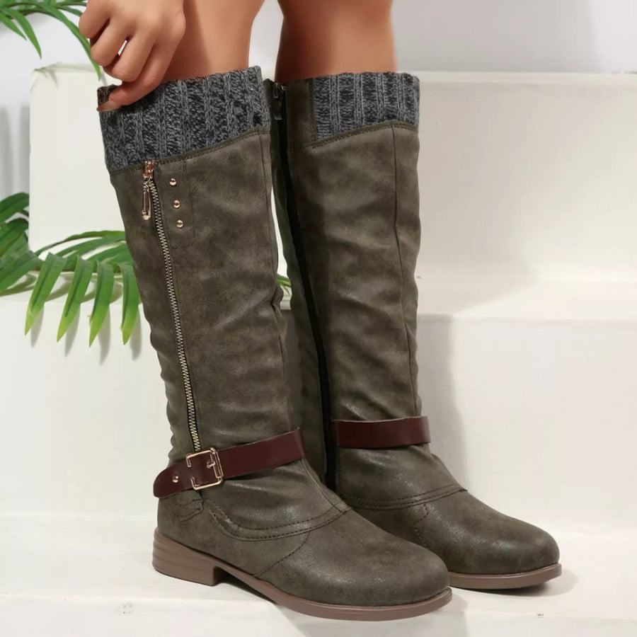 Round Toe Block Heels Boots Apparel and Accessories