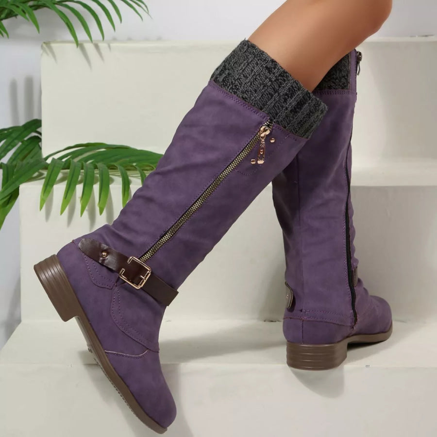 Round Toe Block Heels Boots Apparel and Accessories