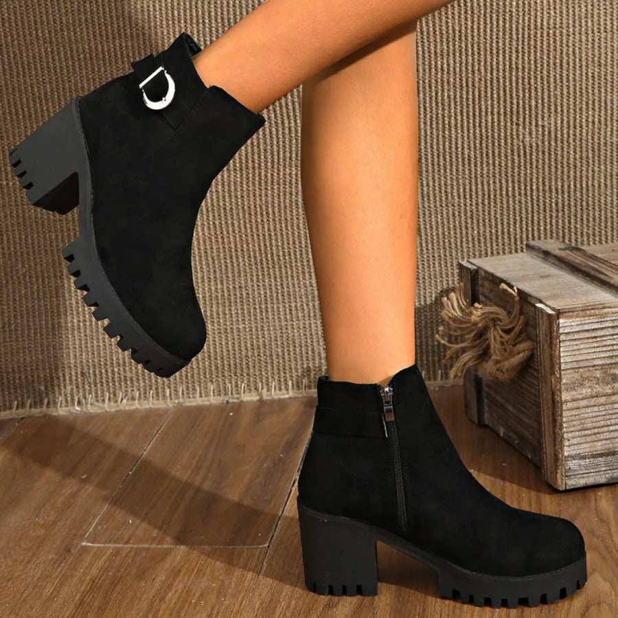 Round Toe Block Heels Boots Apparel and Accessories