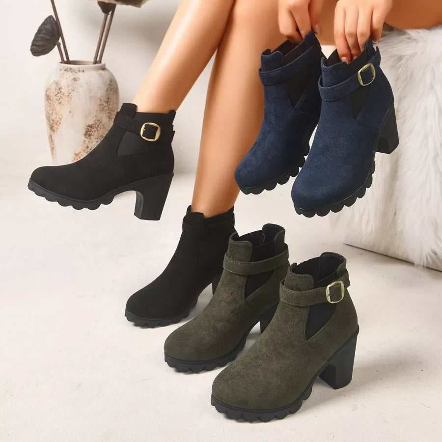 Round Toe Block Heels Boots Apparel and Accessories