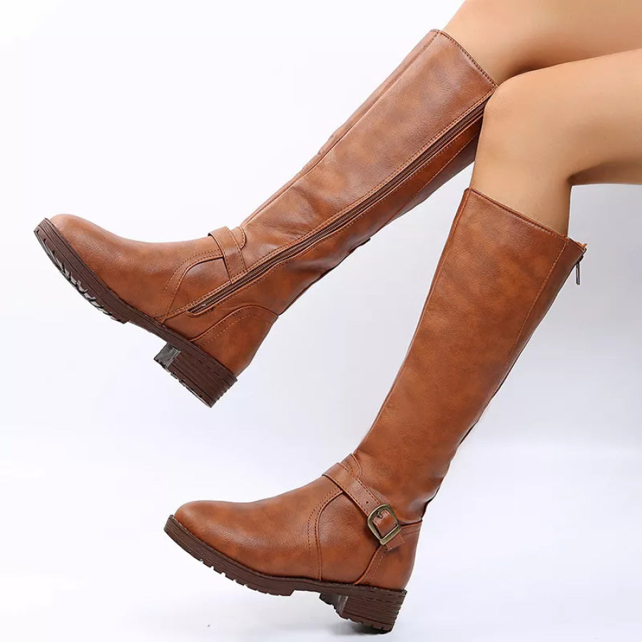 Round Toe Block Heels Boots Apparel and Accessories