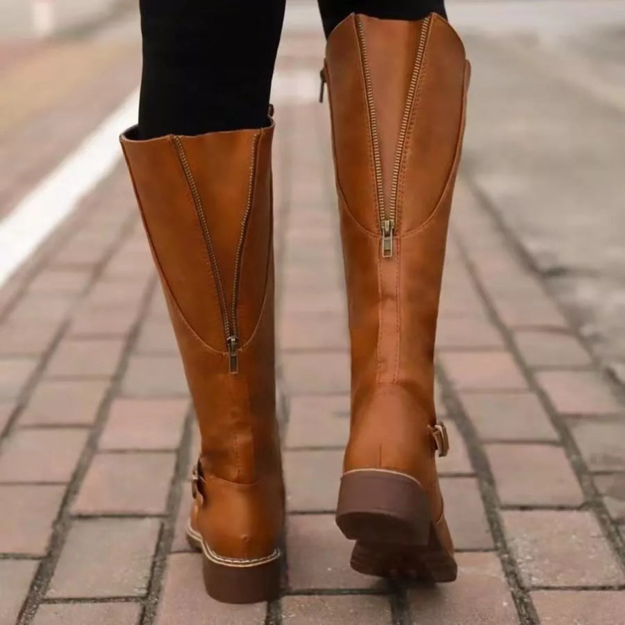 Round Toe Block Heels Boots Apparel and Accessories