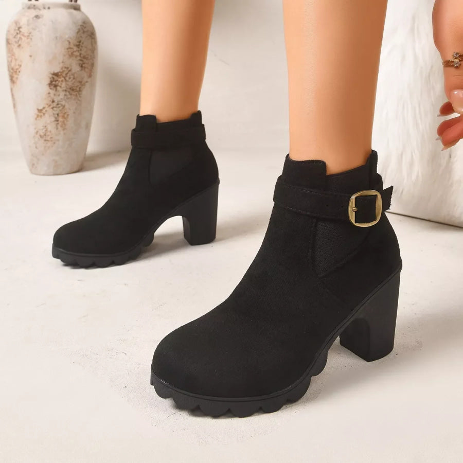 Round Toe Block Heels Boots Apparel and Accessories
