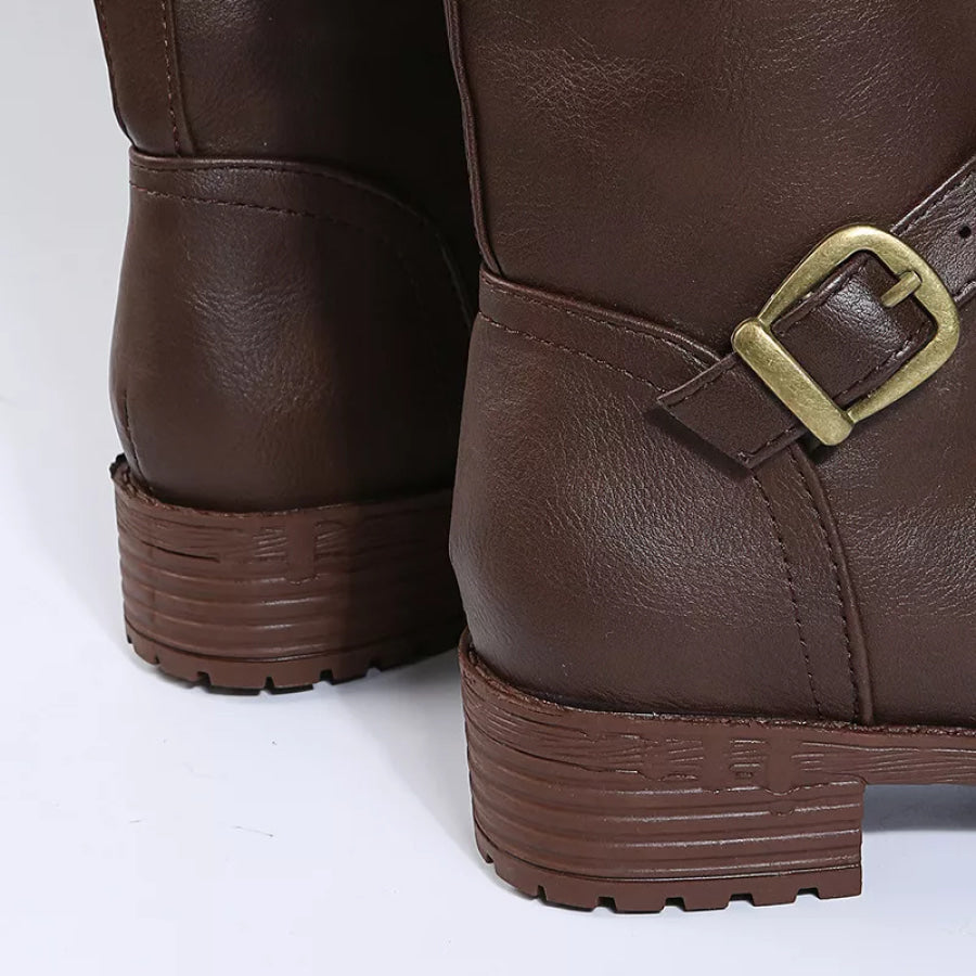 Round Toe Block Heels Boots Apparel and Accessories