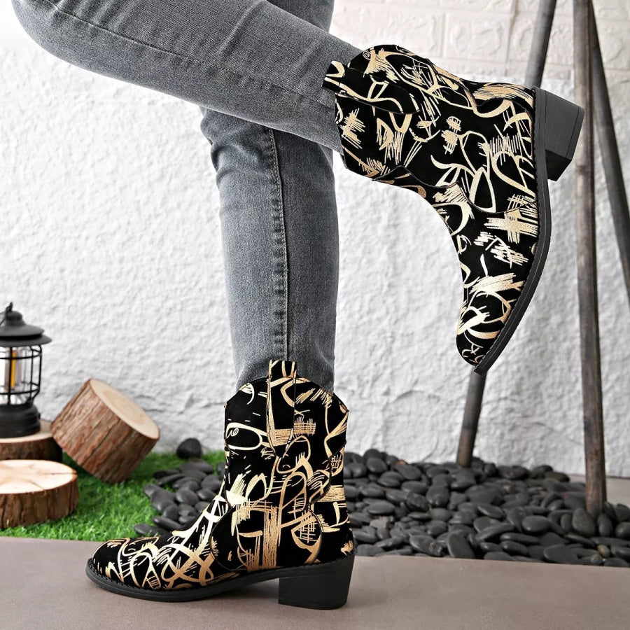Round Toe Block Heels Boots Apparel and Accessories