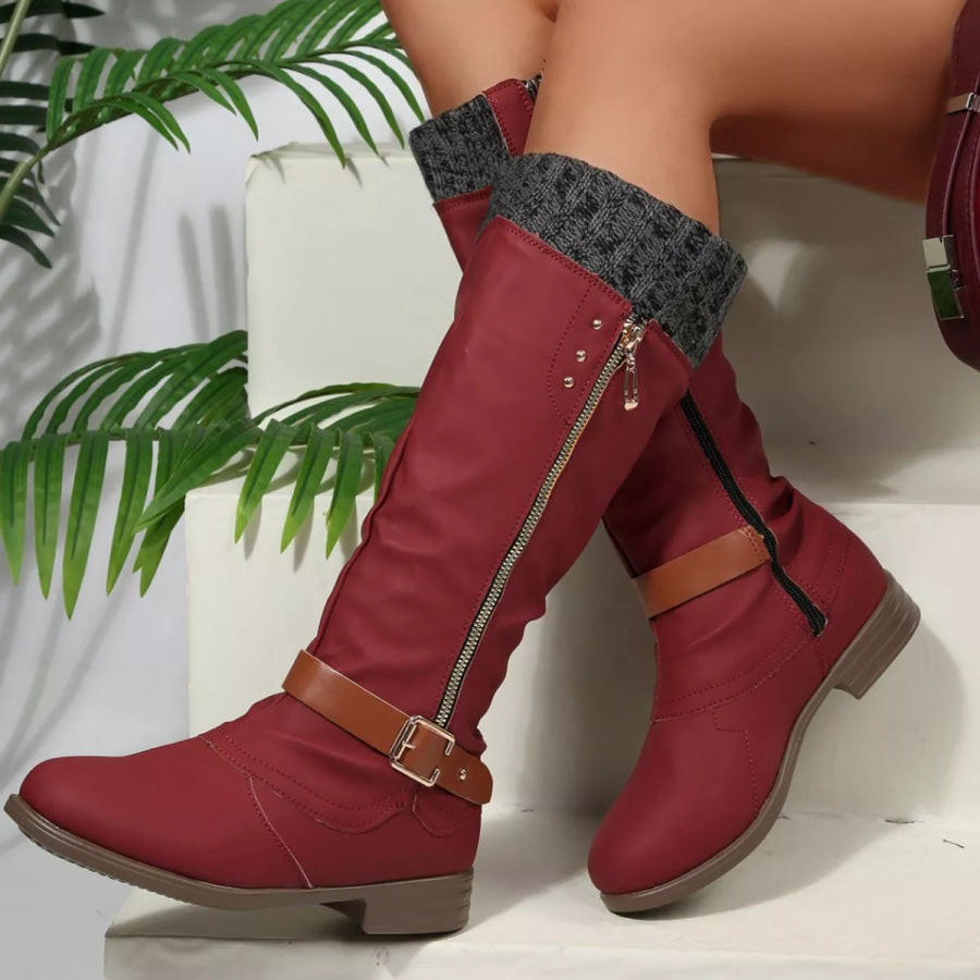 Round Toe Block Heels Boots Apparel and Accessories