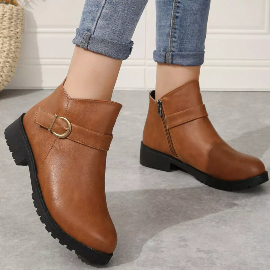 Round Toe Block Heels Boots Apparel and Accessories