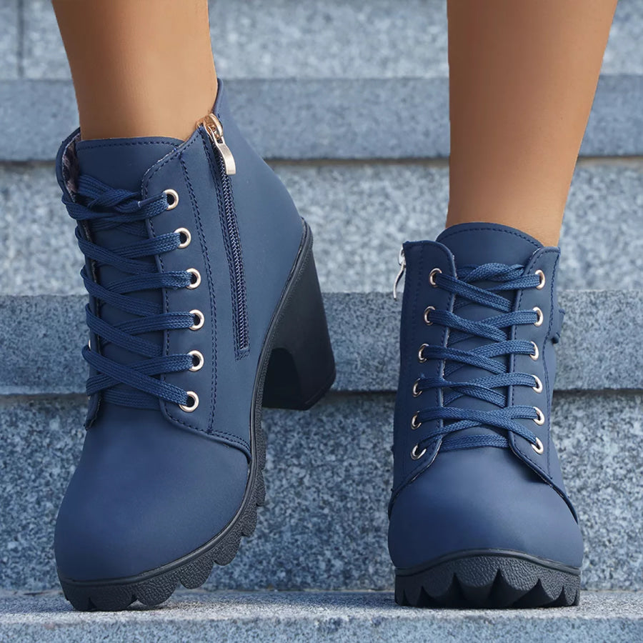 Round Toe Block Heels Boots Apparel and Accessories