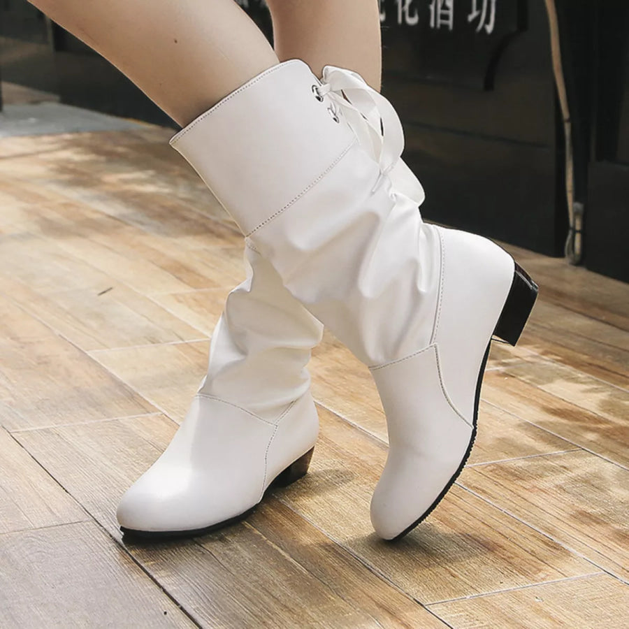 Round Toe Block Heels Boots Apparel and Accessories