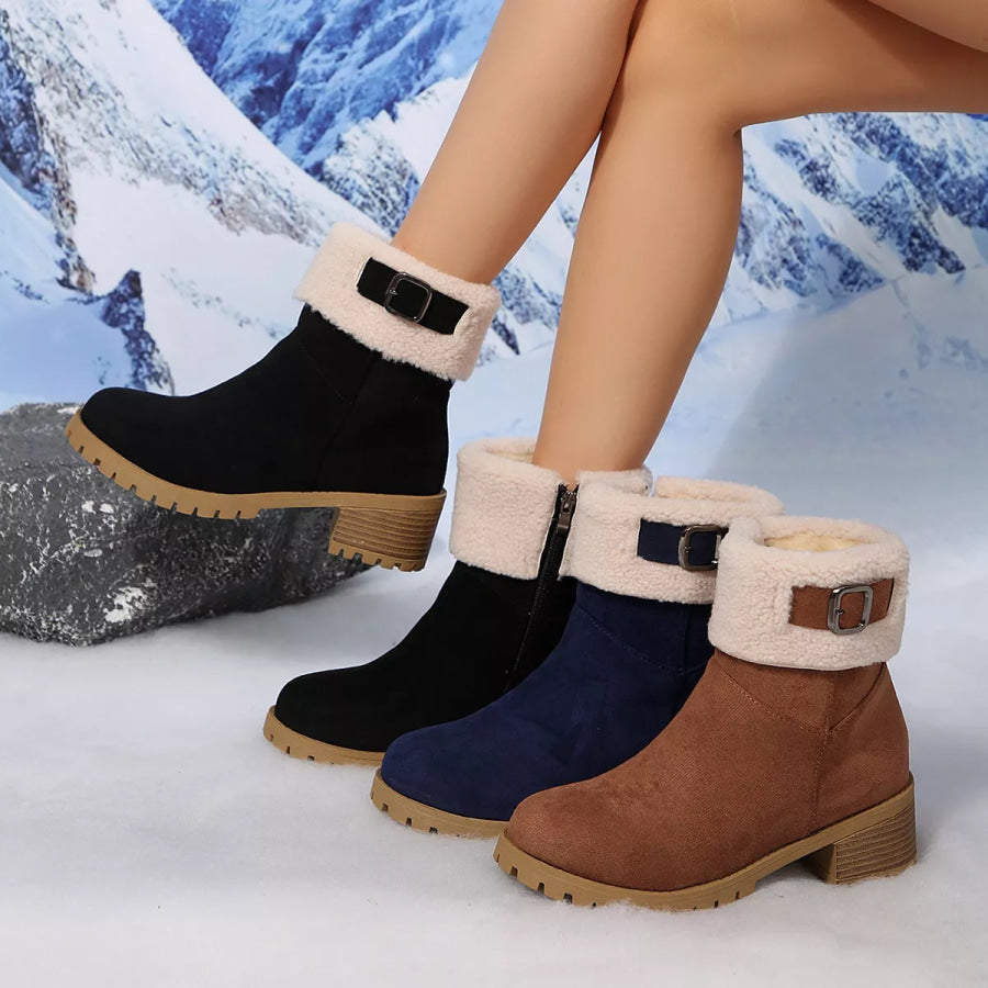 Round Toe Block Heels Boots Apparel and Accessories