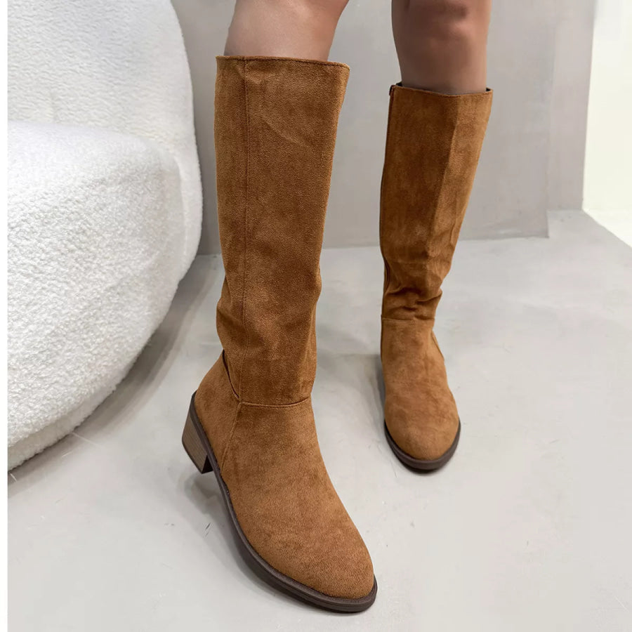 Round Toe Block Heels Boots Apparel and Accessories