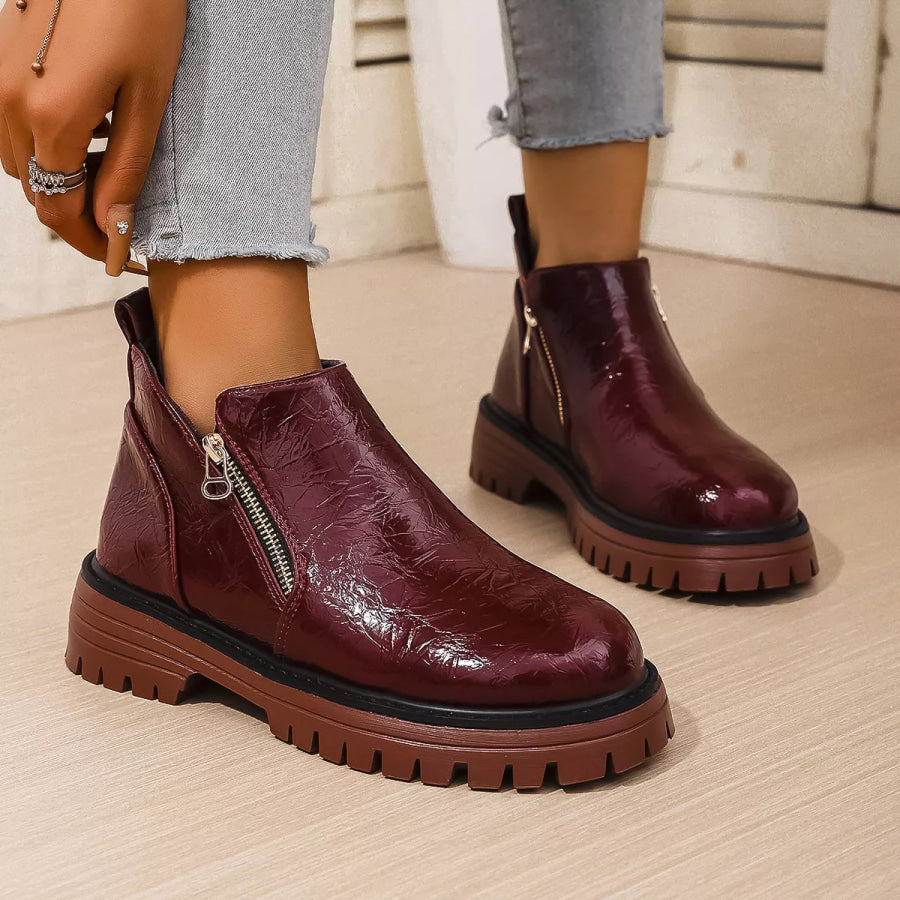 Round Toe Block Heels Boots Apparel and Accessories