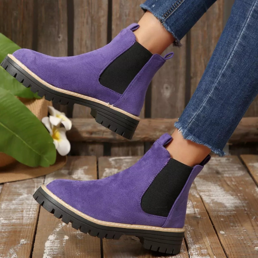 Round Toe Block Heels Boots Apparel and Accessories