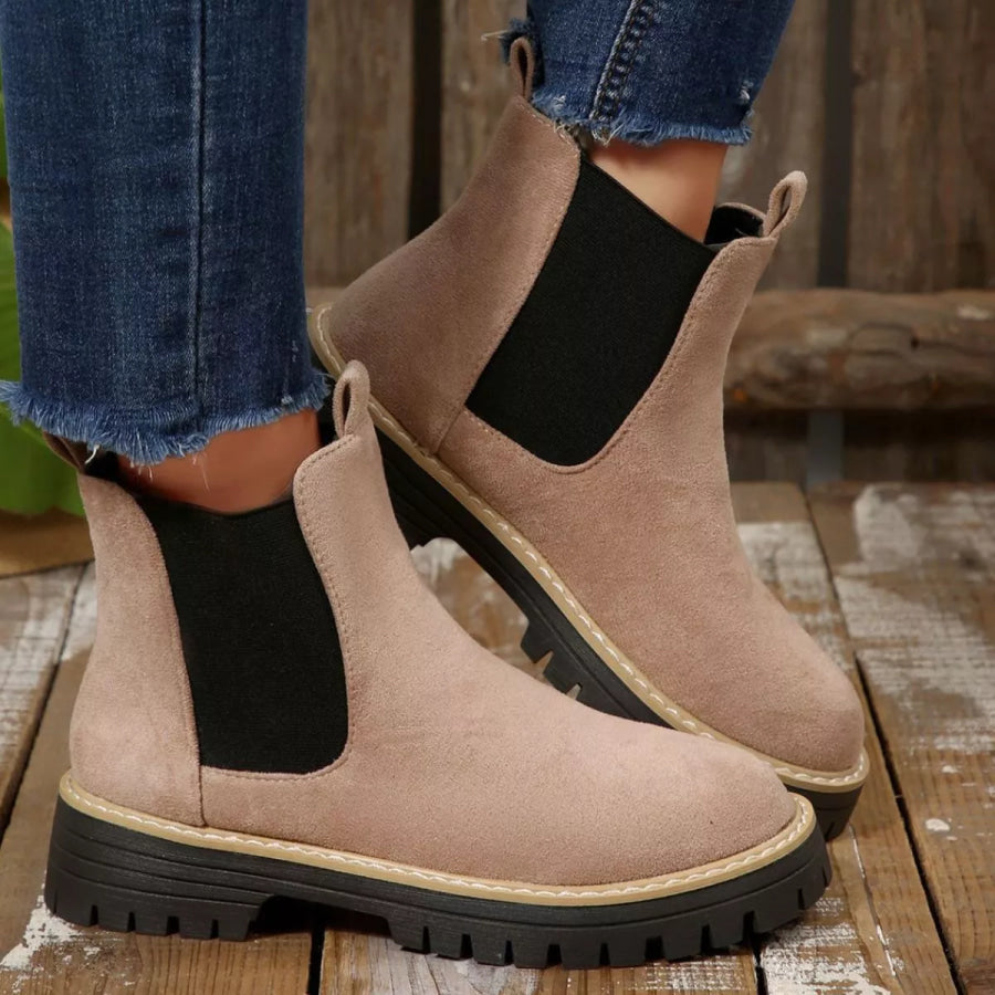 Round Toe Block Heels Boots Apparel and Accessories