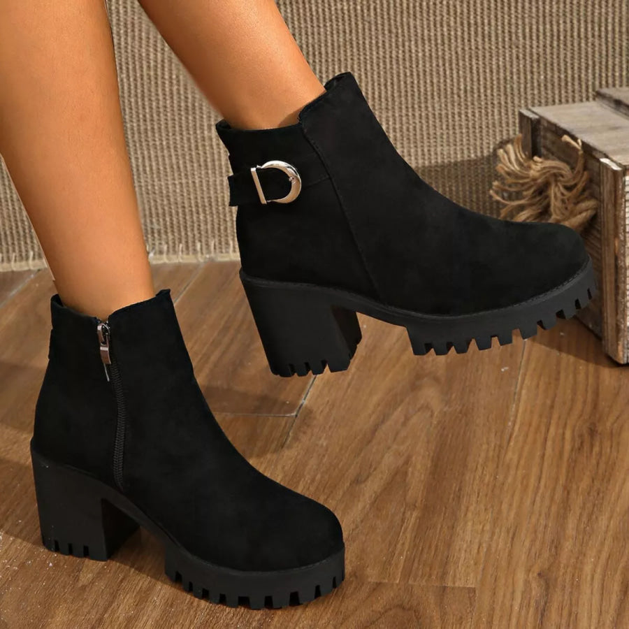 Round Toe Block Heels Boots Apparel and Accessories