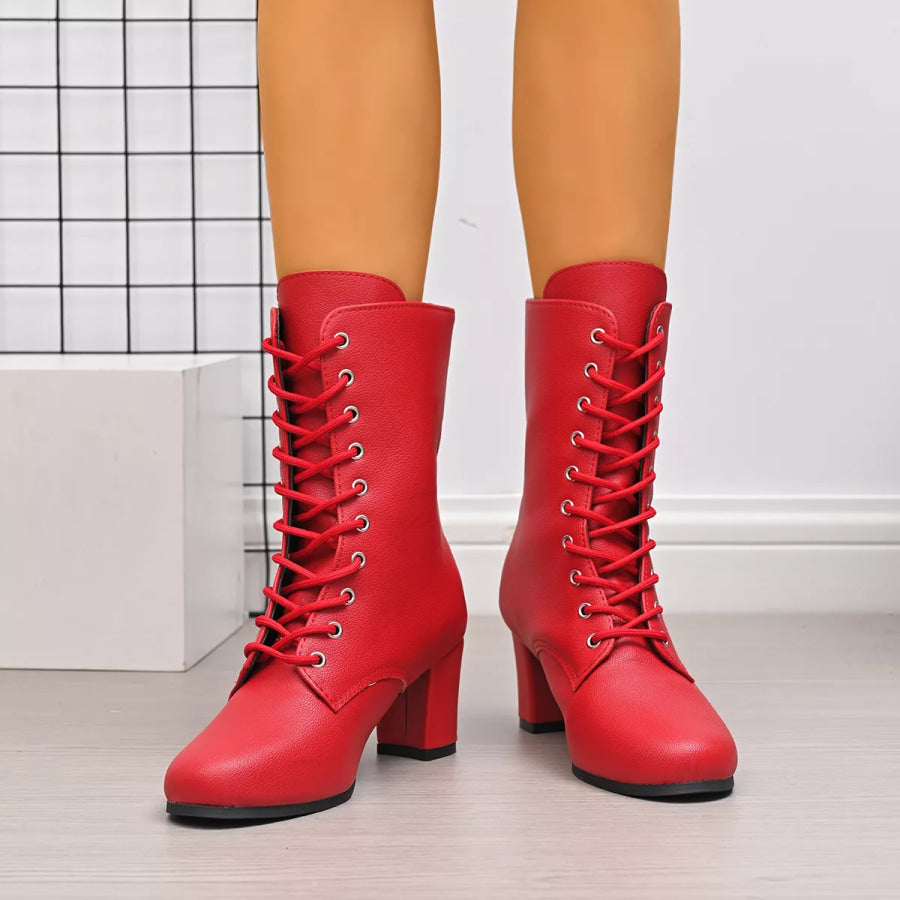 Round Toe Block Heels Boots Apparel and Accessories