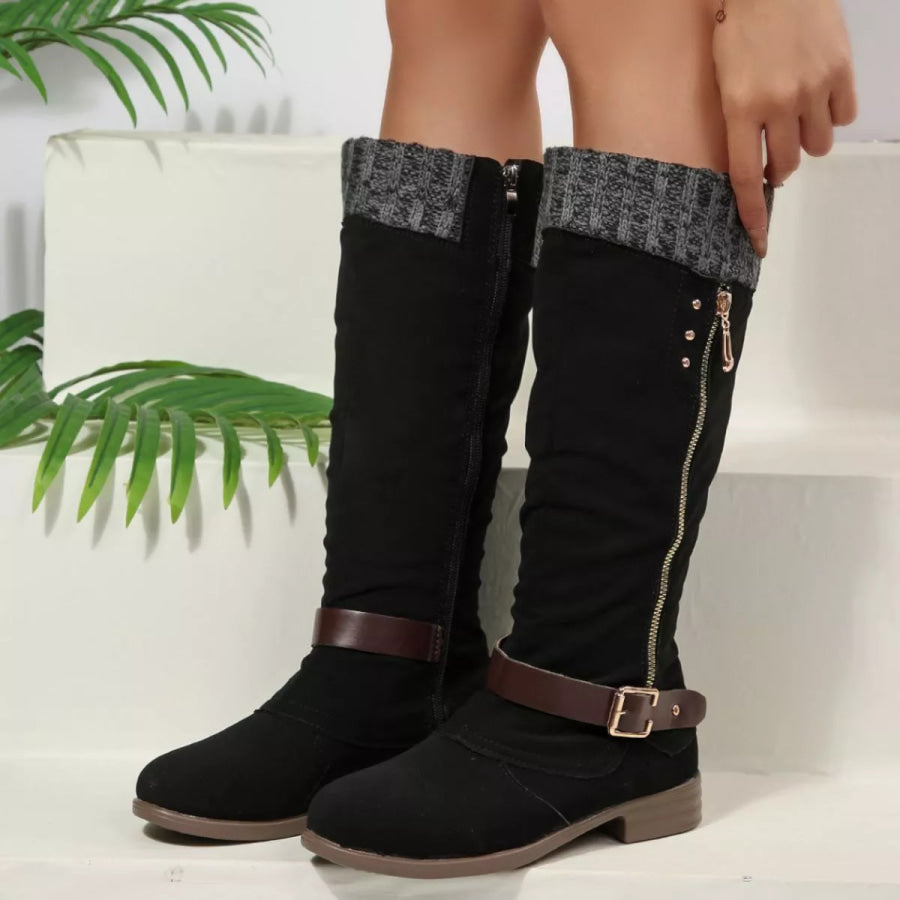 Round Toe Block Heels Boots Apparel and Accessories