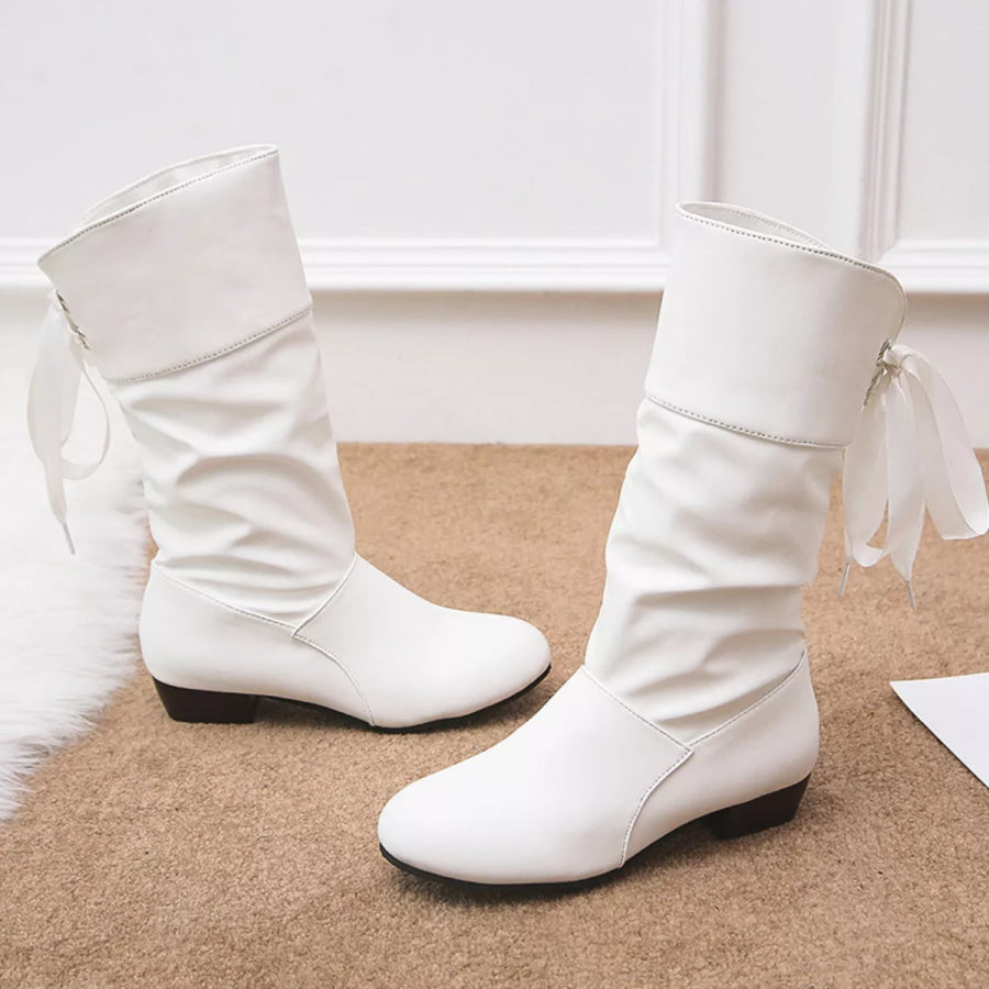 Round Toe Block Heels Boots Apparel and Accessories