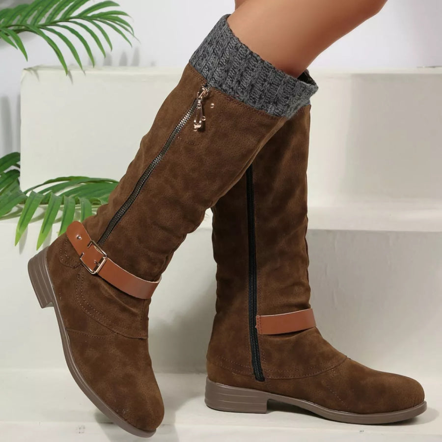 Round Toe Block Heels Boots Apparel and Accessories