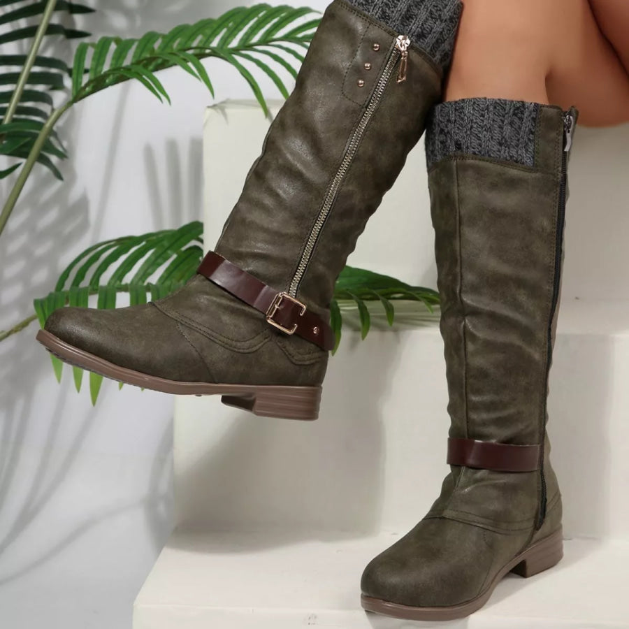 Round Toe Block Heels Boots Apparel and Accessories