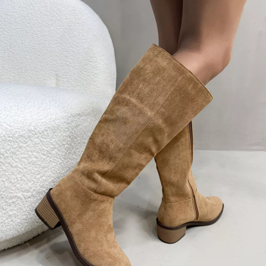 Round Toe Block Heels Boots Apparel and Accessories