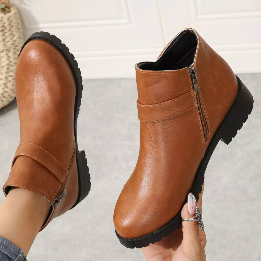 Round Toe Block Heels Boots Apparel and Accessories