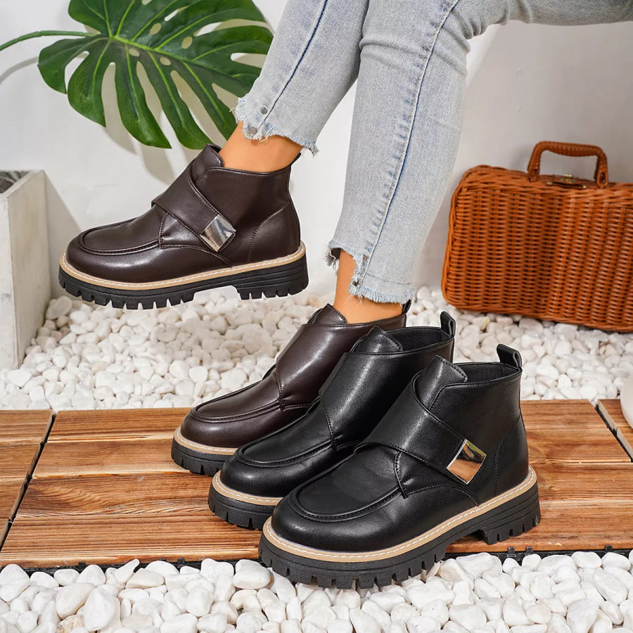 Round Toe Block Heels Boots Apparel and Accessories