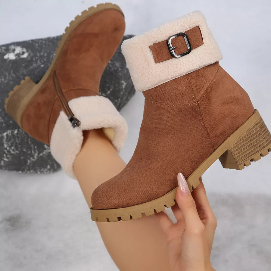 Round Toe Block Heels Boots Apparel and Accessories