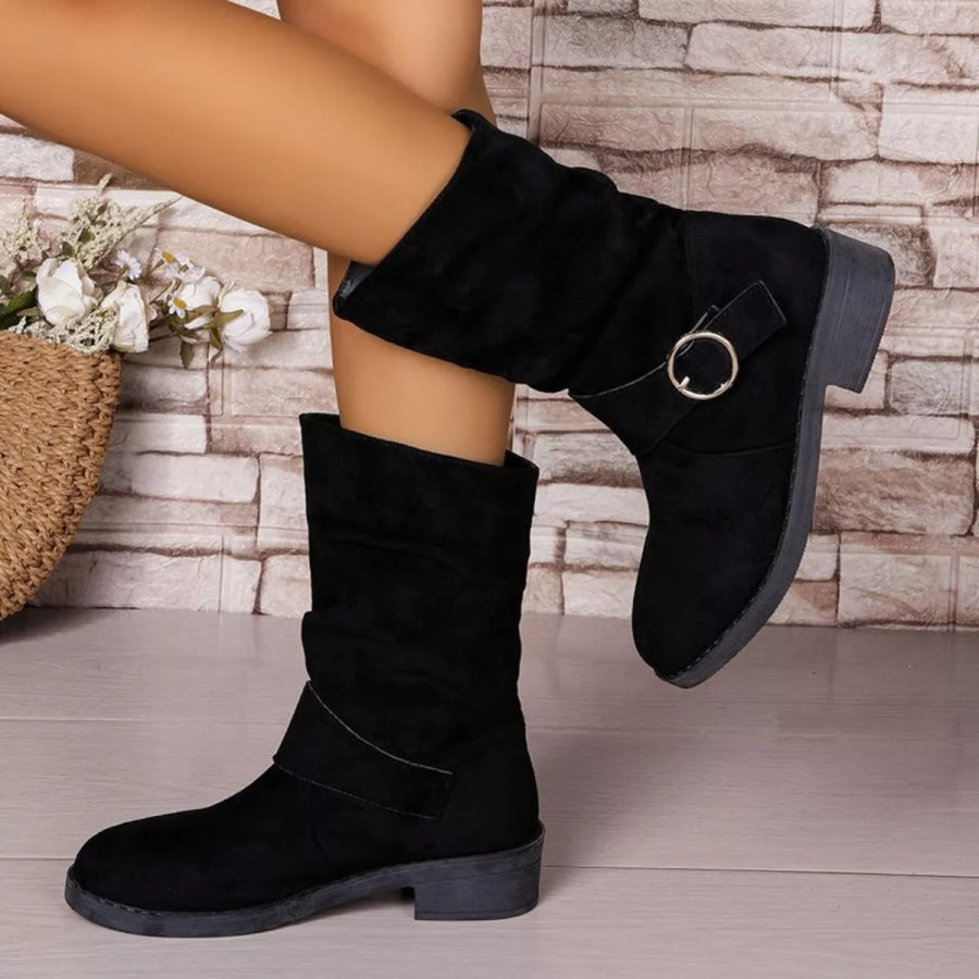 Round Toe Block Heels Boots Apparel and Accessories
