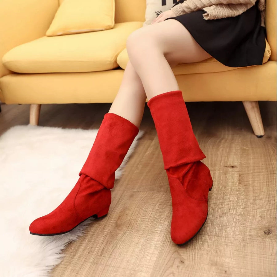 Round Toe Block Heels Boots Apparel and Accessories